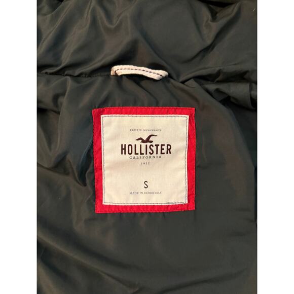 Hollister Women’s Down Puffer Jacket Small Green Faux Fur Hood Winter Coat - Picture 6 of 9